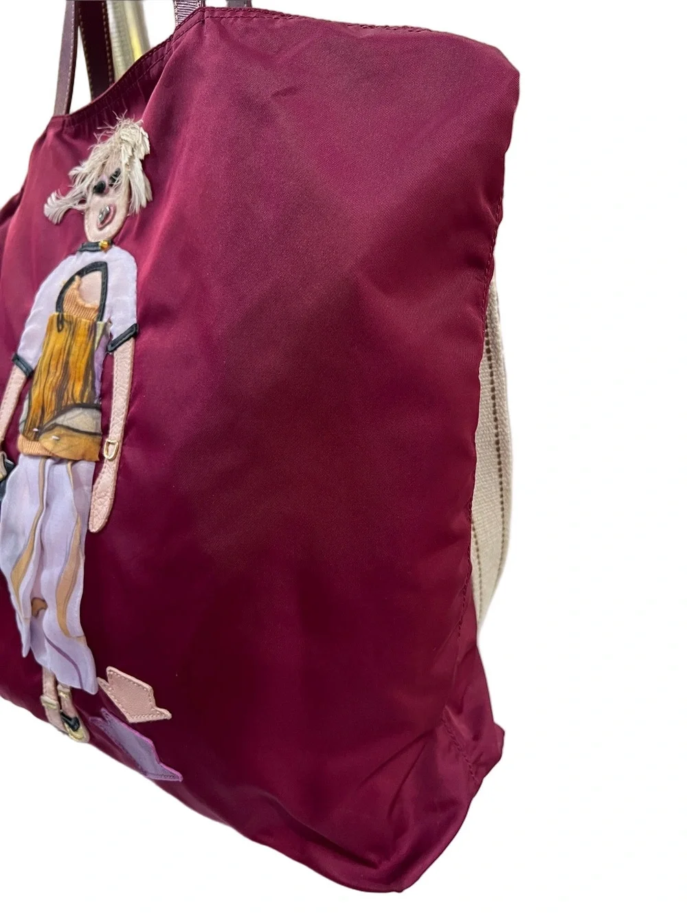 Prada Tessuto Robot Doll Tote in Barolo / Burgundy with long strap